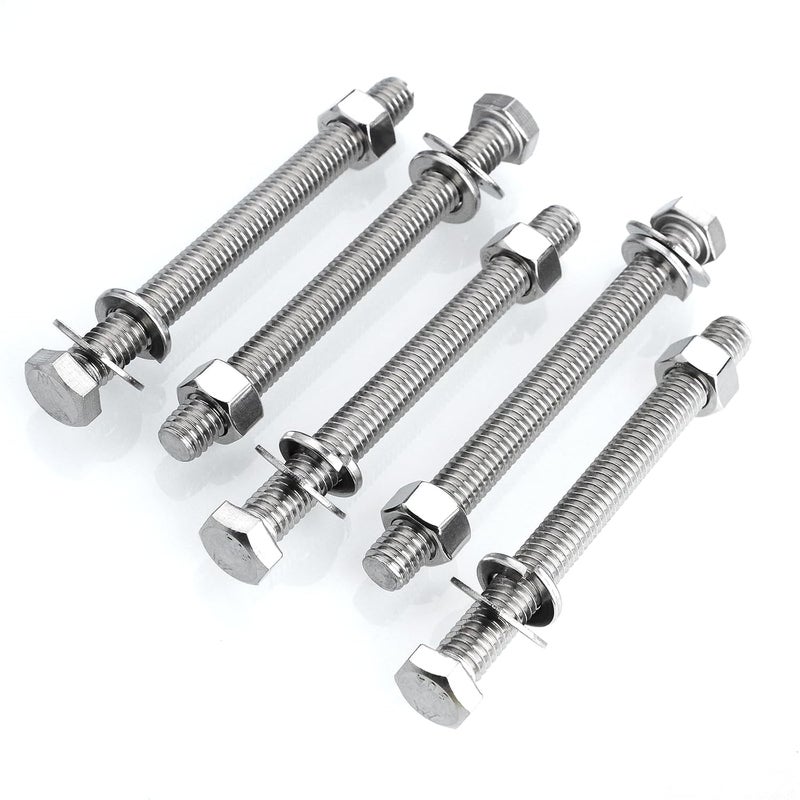 MYWISH (5 Sets) 3/8-16x4 Hex Head Assorted Screws Nuts and Bolts with Flat & Lock Washers, 304 Stainless Steel 18-8, Fully Threaded, 3/8 Bolt Metric Bolt Assortment - Image 3